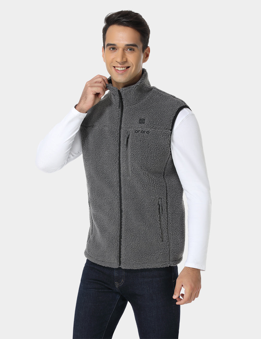 (Open-box) Men's Heated Recycled Fleece Vest - Gray (Battery Set Not Included), Thumbnail 3