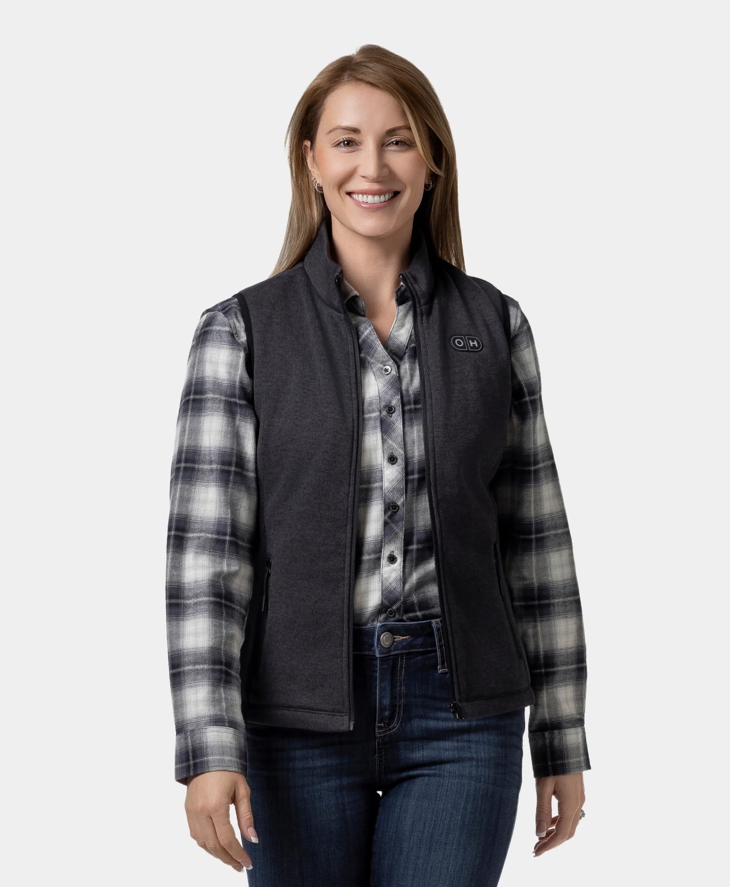 OH-1 Women’s Heated Recycled Fleece Vest- model2- front view