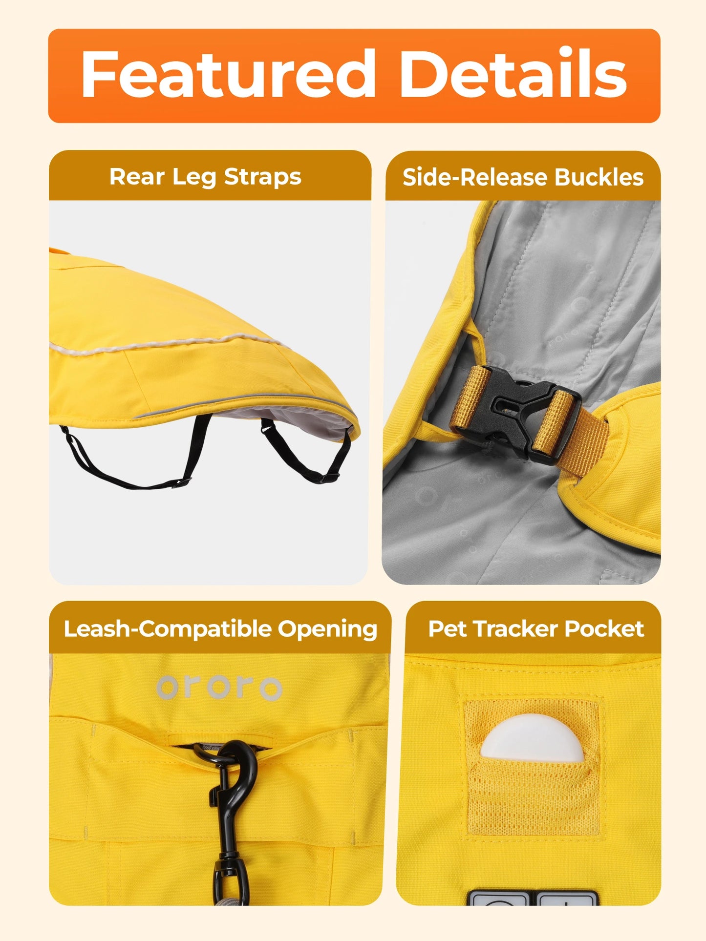 ororo Dog heated vest with LED light stripe yellow