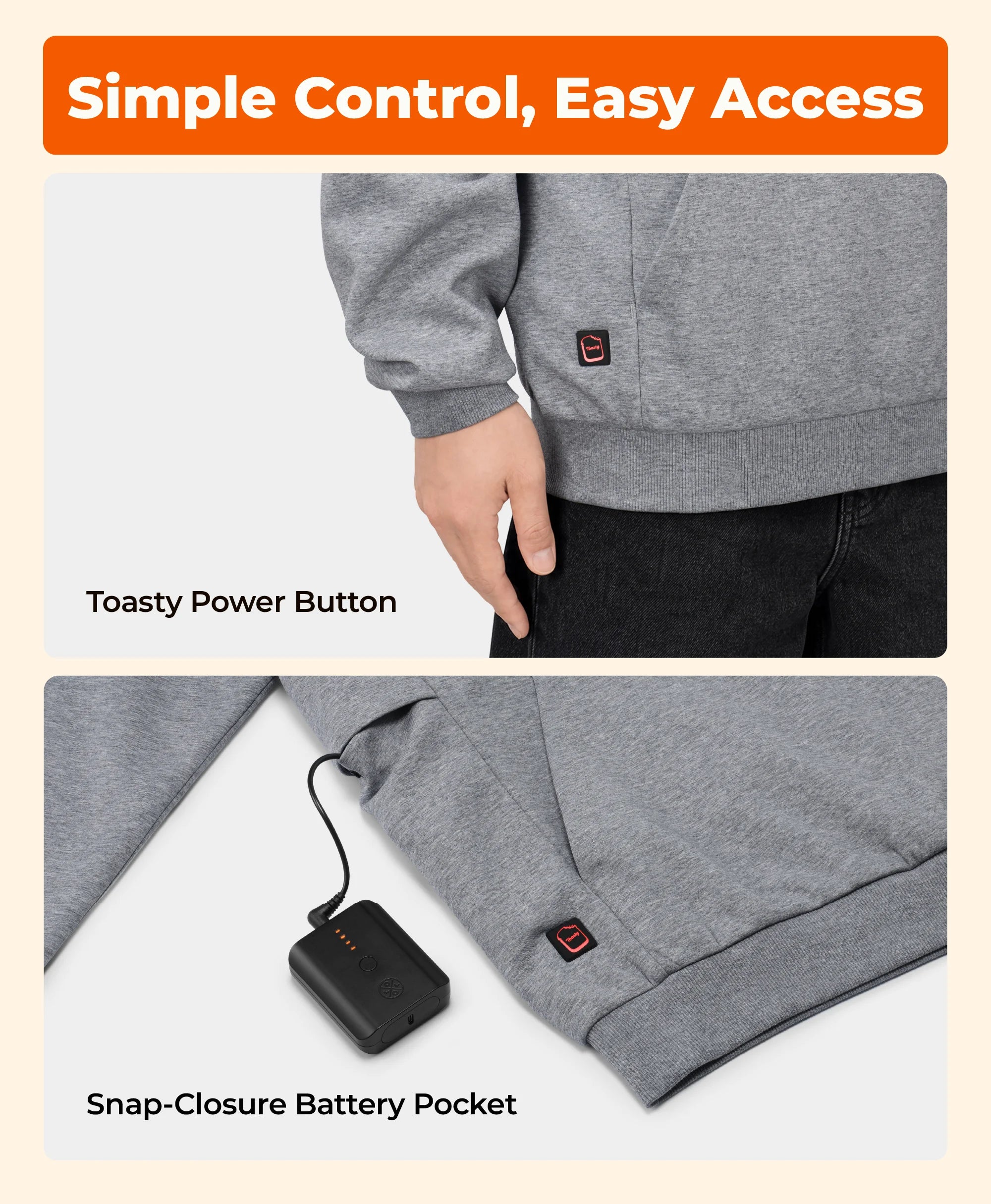 Toasty Unisex 5-Zone Heated Pullover Hoodie, Thumbnail 6