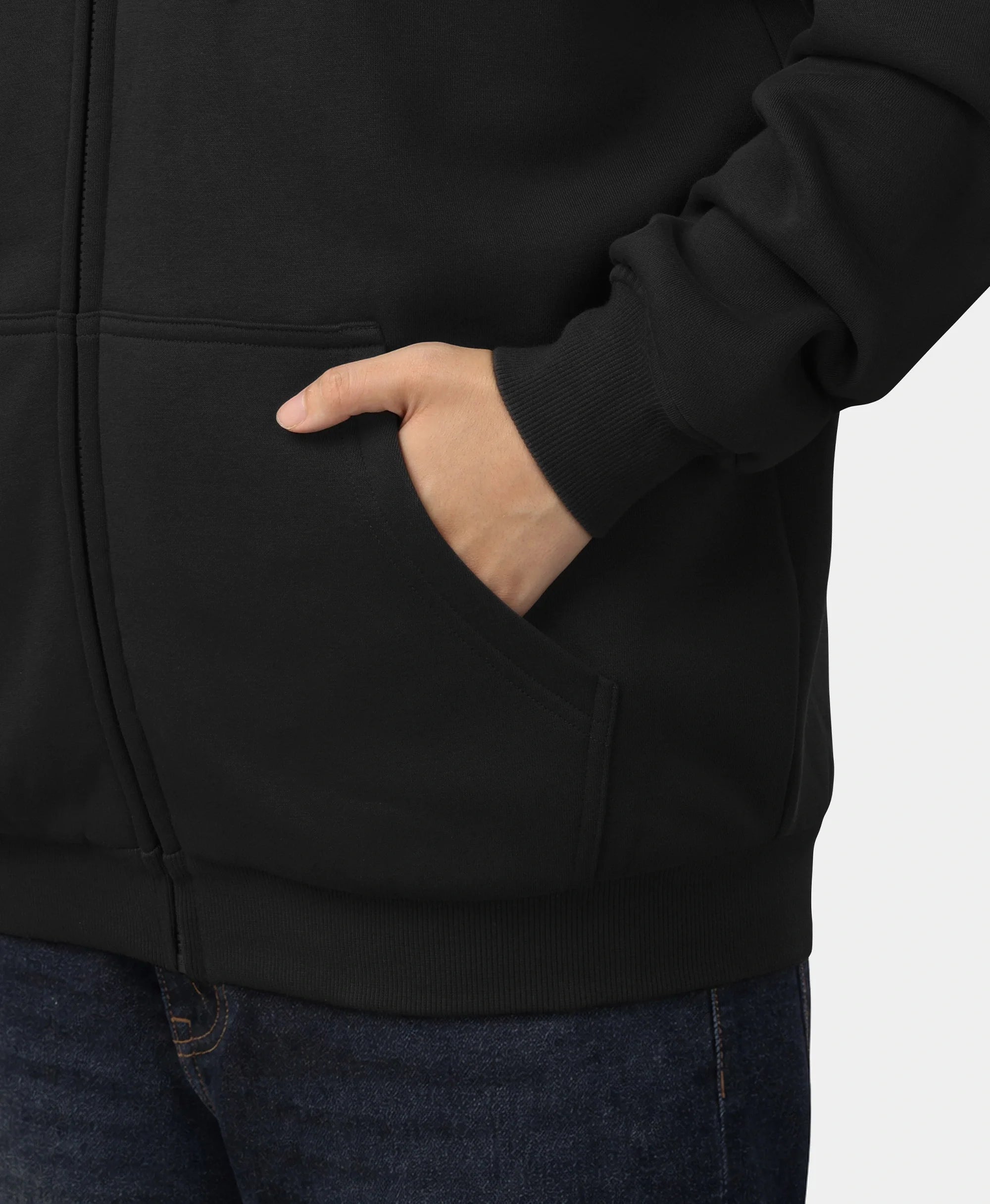 Close-up of SureWarm® Unisex 6-Zone Fleece Heated Hoodie hand pocket