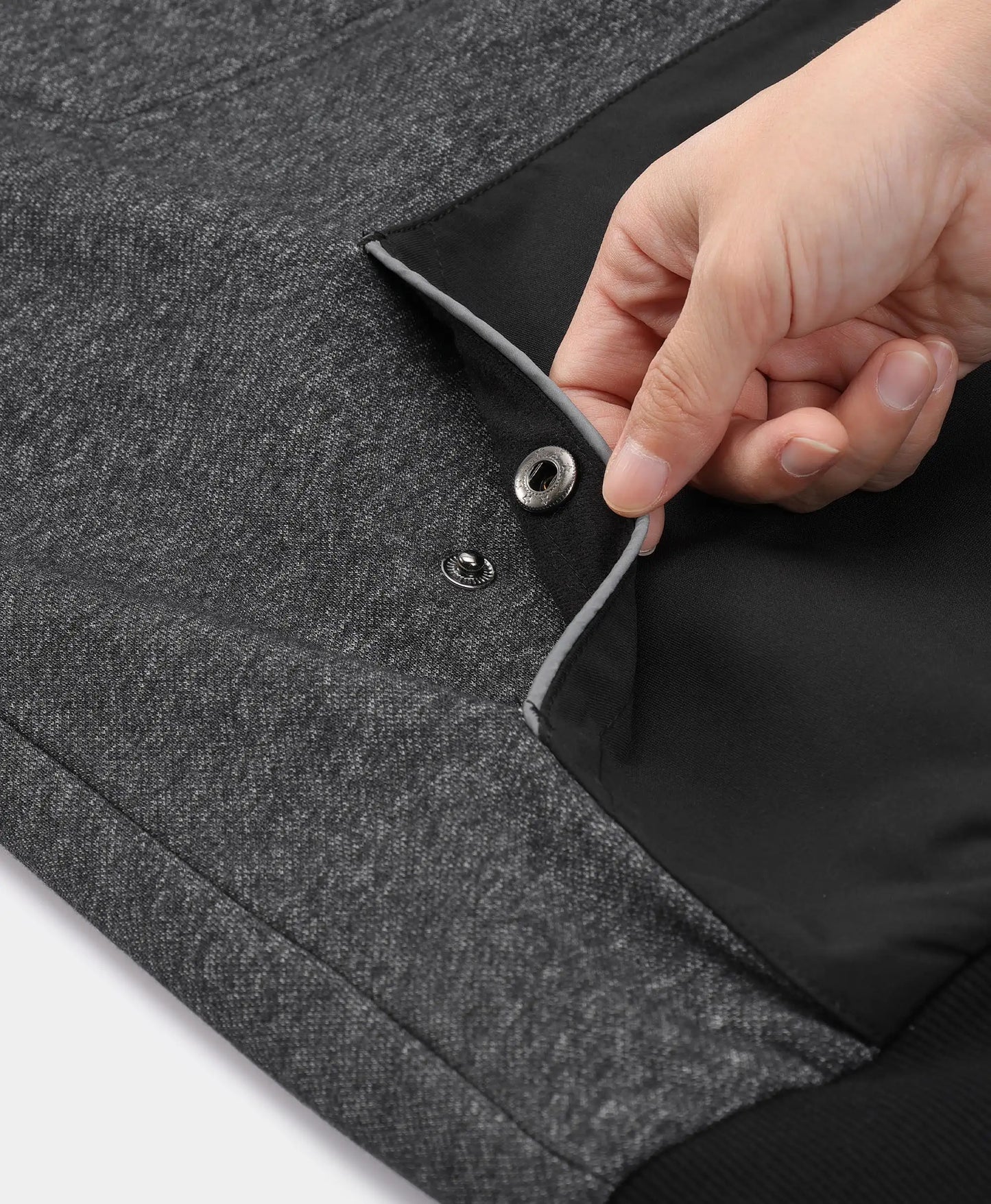 Abrasion-Resistant Kangaroo Insert Pockets snap closed to secure essentials