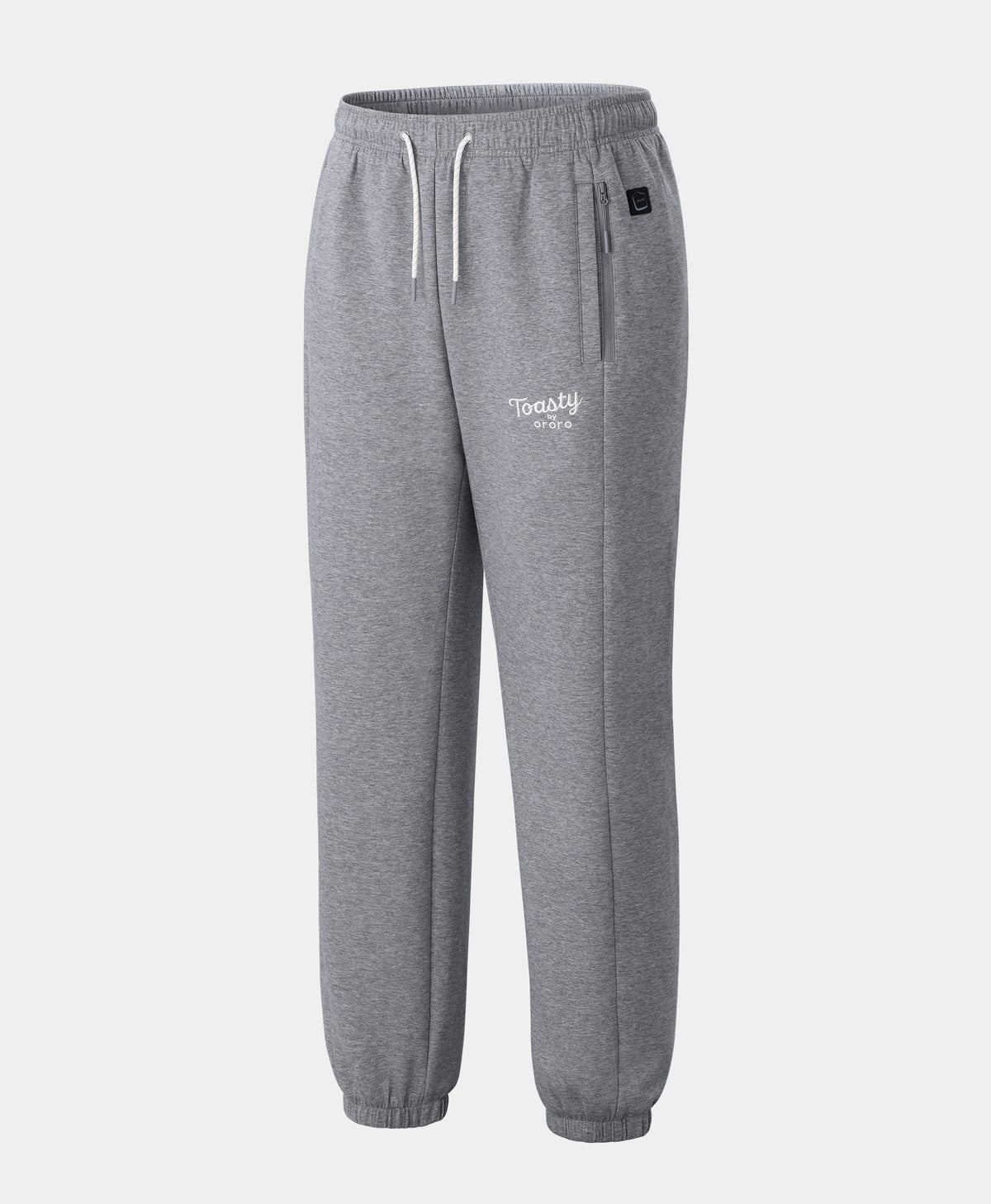 Toasty Unisex 3-Zone Heated Fleece Sweatpants in Flecking Gray with white drawstring and elastic cuffs