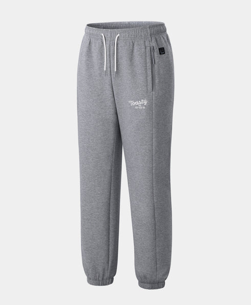Toasty Unisex 3-Zone Heated Fleece Sweatpants in Flecking Gray with white drawstring and elastic cuffs