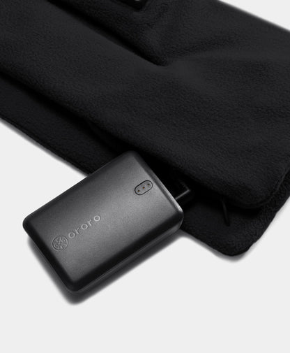 Battery located at bottom of scarf in hidden zipper pocket