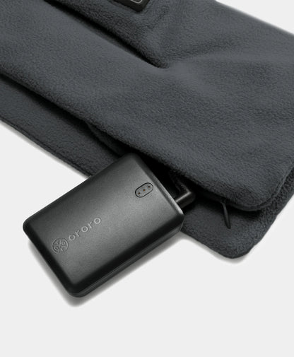 Battery located at bottom of scarf in hidden zipper pocket