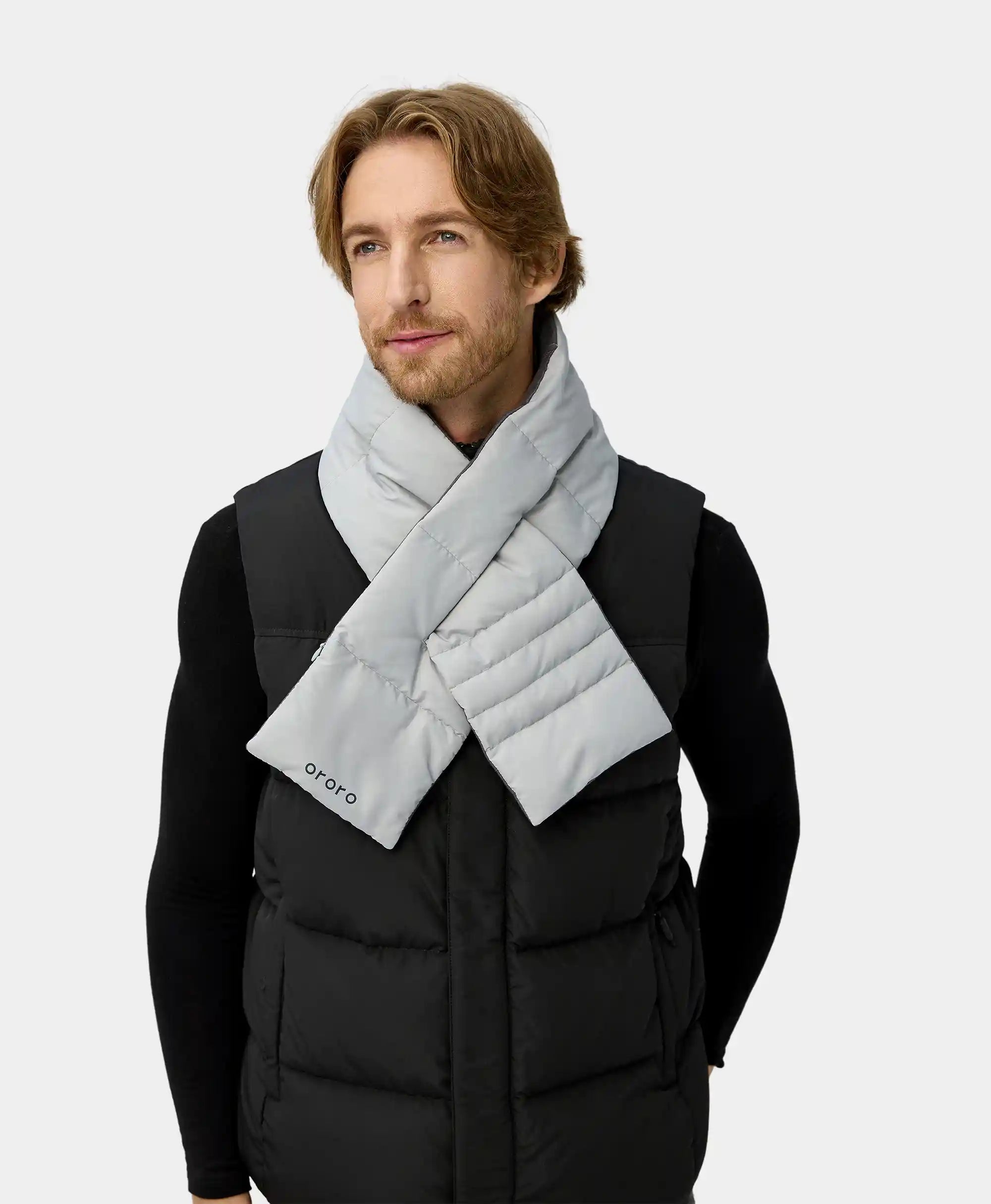 Unisex Heated Puffer Down Scarf - Light Gray