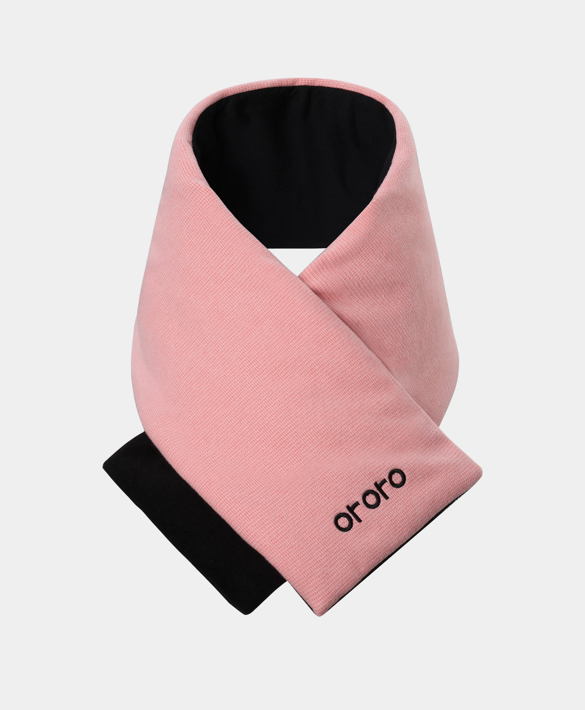 Pink scarf folded in a loop against a plain background