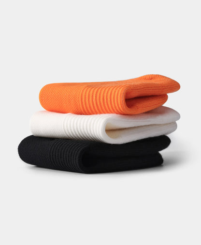 Unisex Wool Blend Ankle Socks - Multicolor (Black + White + Orange) - 3 Pairs