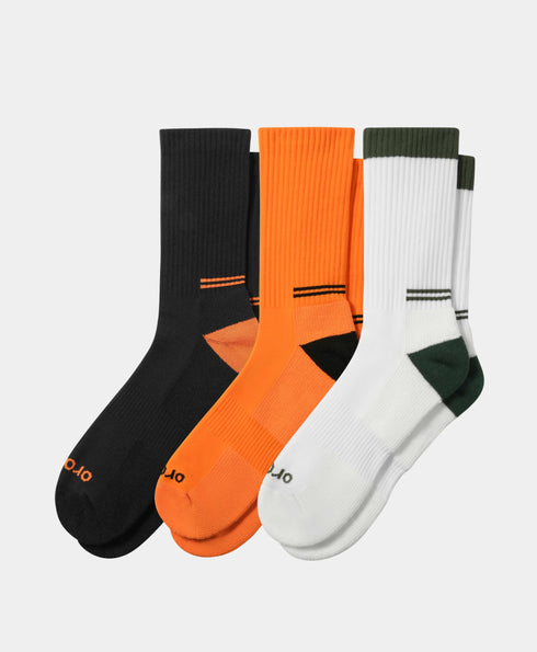 Unisex Wool Blend Mid Crew Socks - Multicolor (Black + White + Orange) - 3 Pairs ,view 1