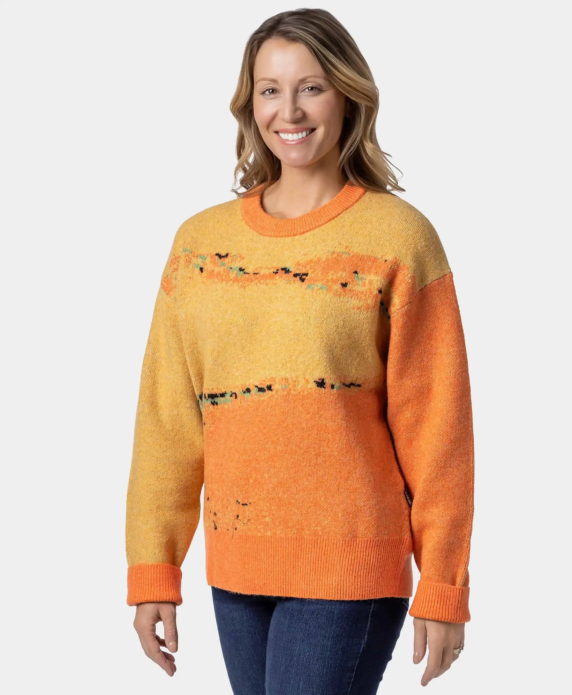 Front view of yellow ororo Unisex Pullover Sweater 