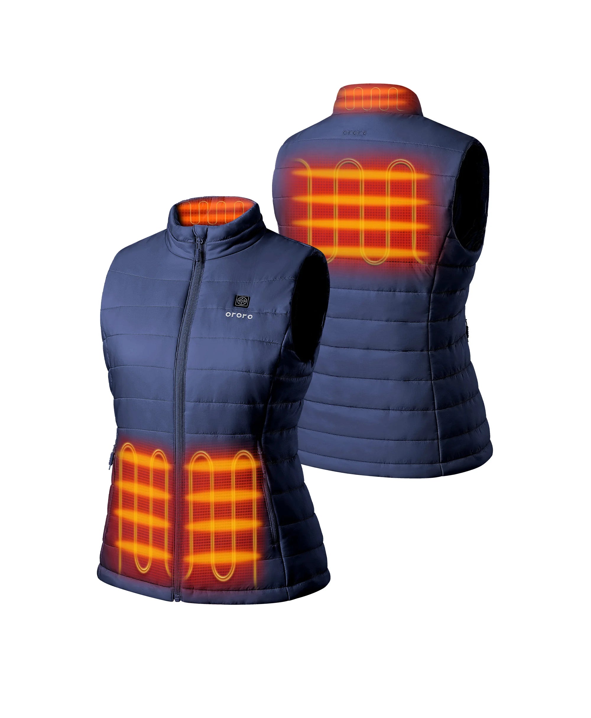 Four Heating Zones: left & right front stomach, upper-back, and collar