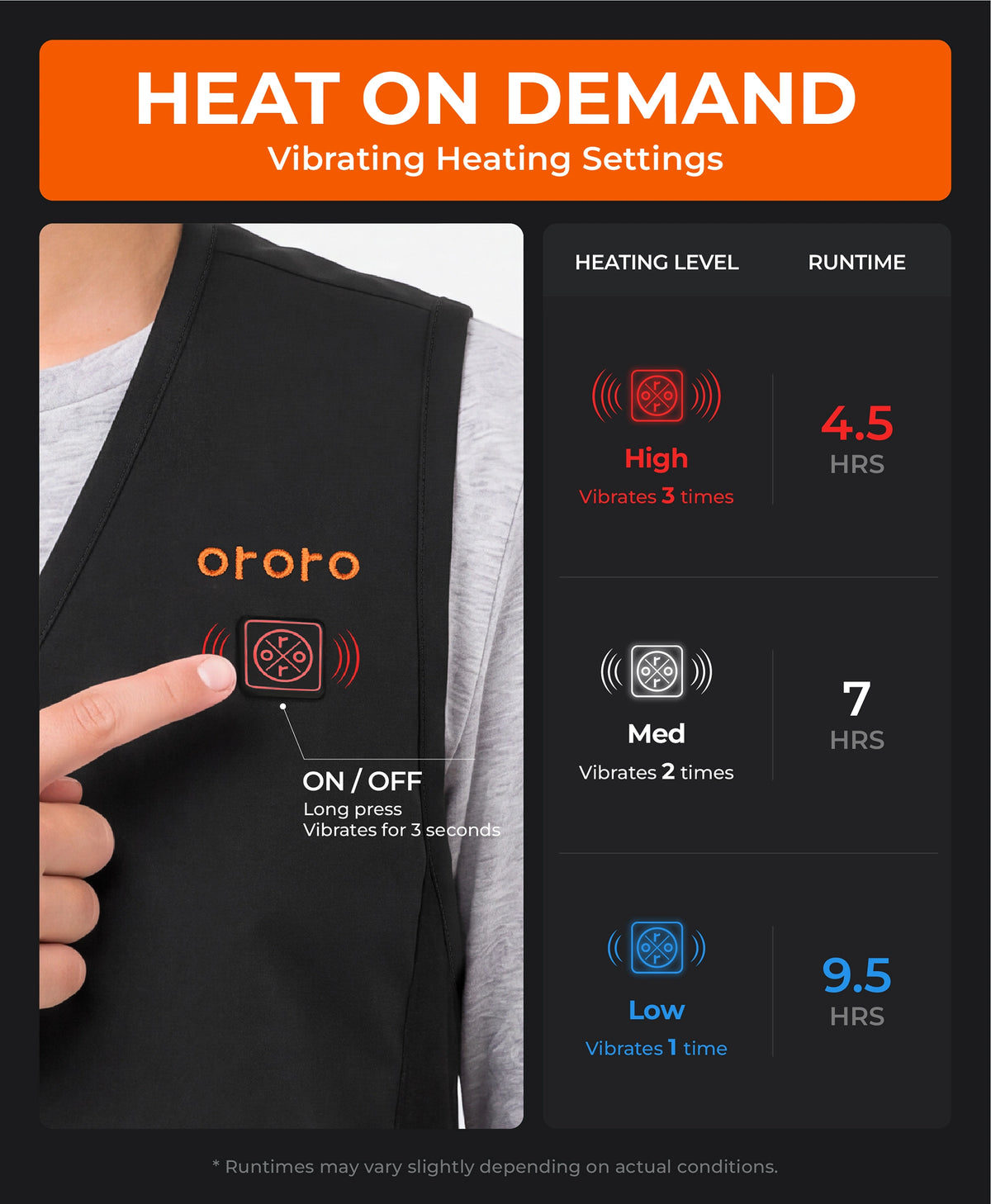Vibrating heating settings
