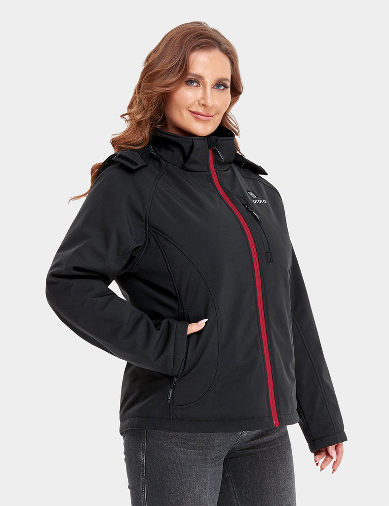 Battery Heated Women's Heated Jacket - Black with Red Zipper | ORORO