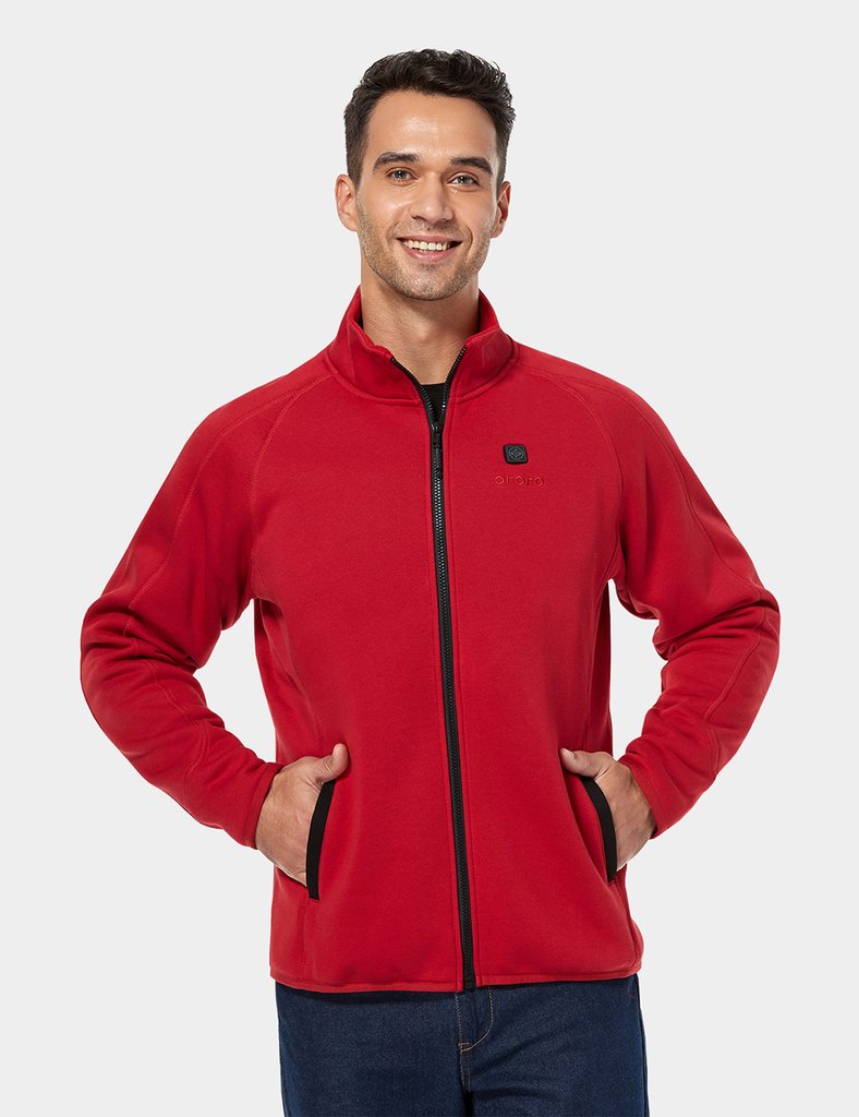 Men's RED Heated Full-Zip Fleece Jacket with Battery