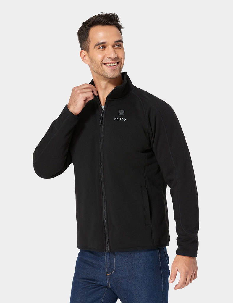 Men's Heated Fleece Jacket Black with 5200mAh Battery ororo