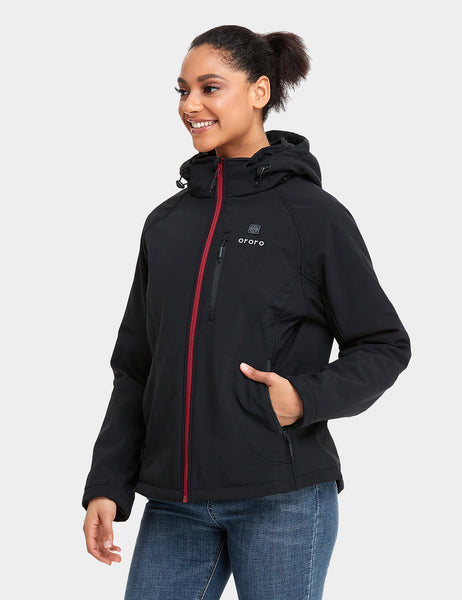 Women's Heated Jacket - Black with Red Zipper | ORORO