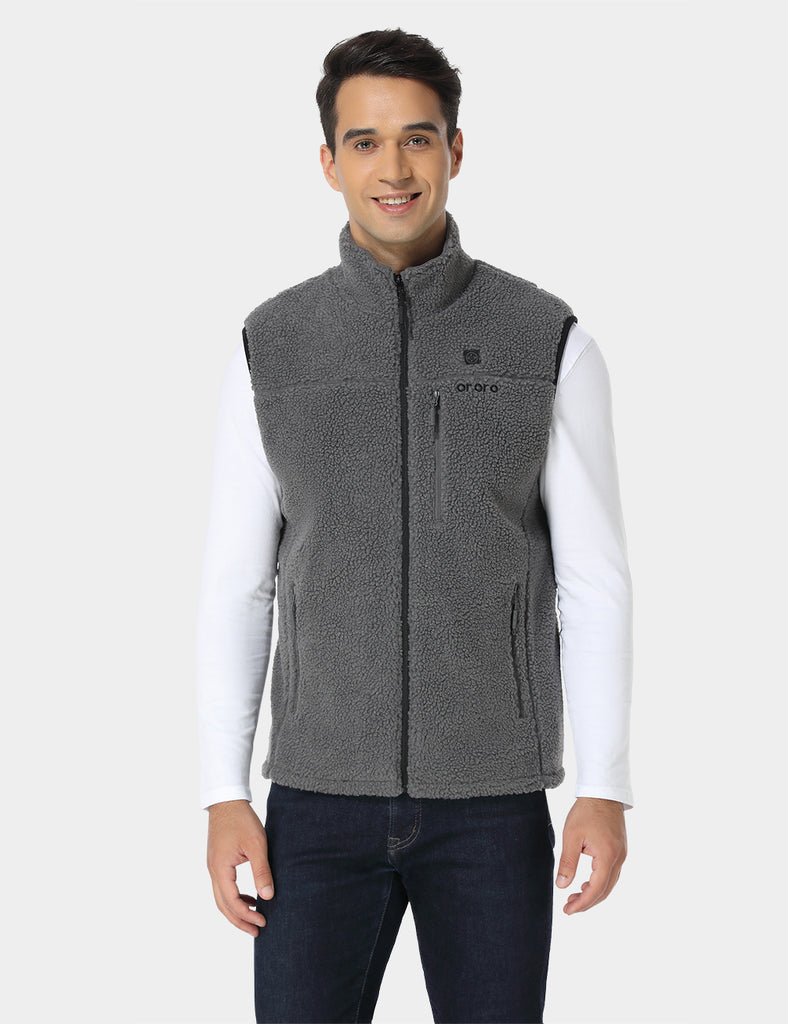 Men's Heated Recycled Fleece Vest - Gray | 4 Heating Zones | ORORO